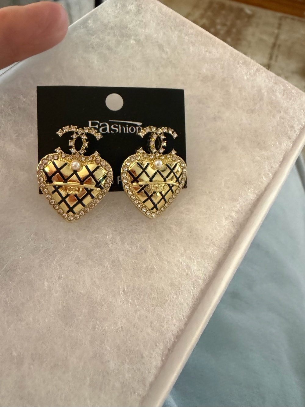 Gold Heart Drop Post Earrings with Crystal Accents, Fashion Jeweley, NEW